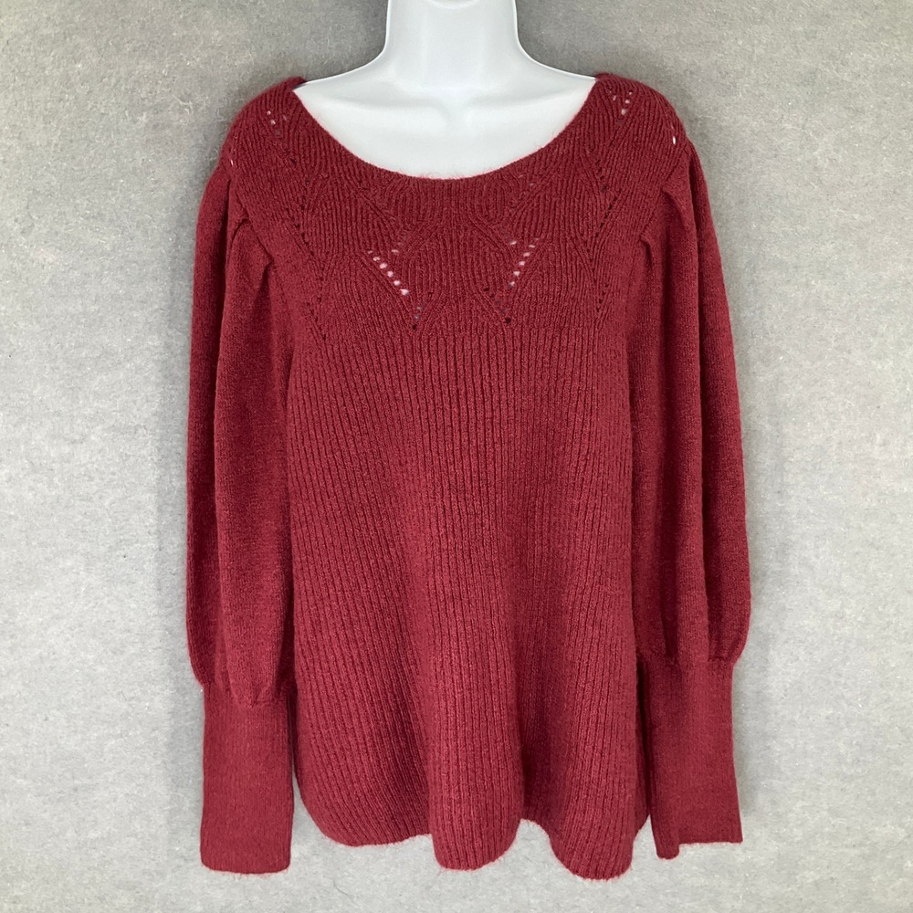 Liz Claiborne Womens Pullover Sweater XL Burgundy Knit Balloon Long Sleeve